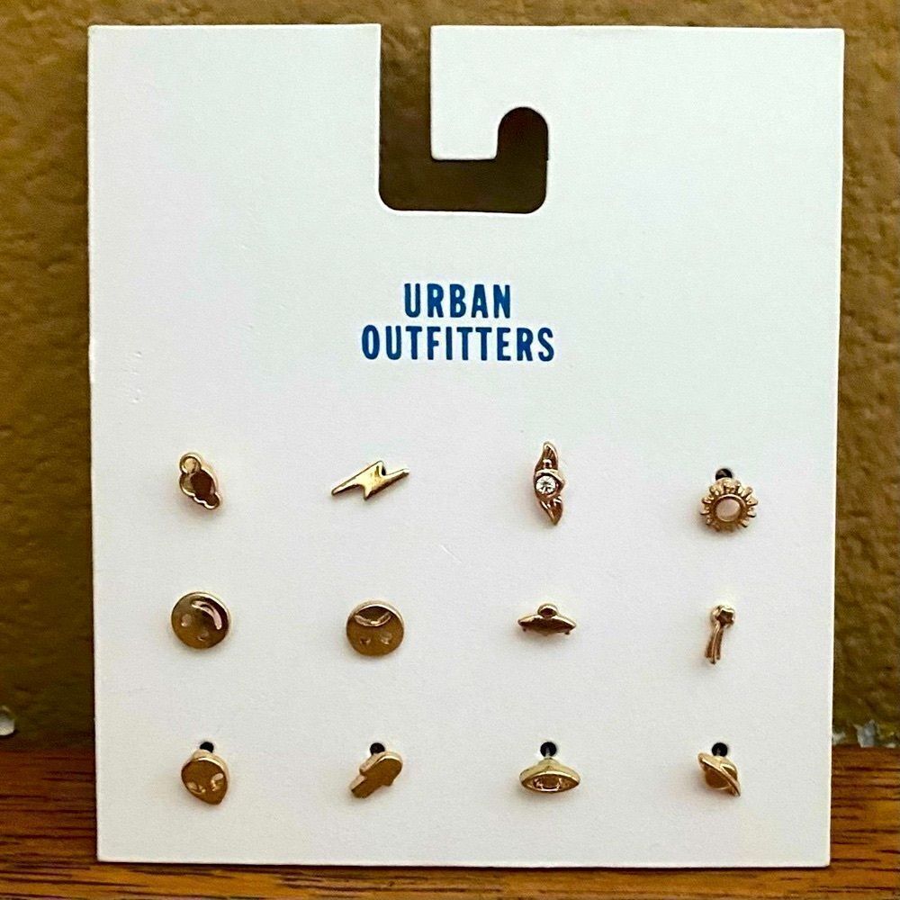 NWT New Urban Outfitters UO Gold Stud Icon Earring Set 12 earrings Mix & Match